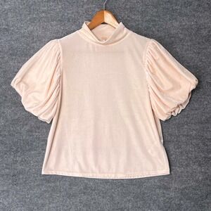 Free People Blush Pink Puff Sleeve Velvet Top
